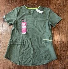 Scrubstar NEW Womens XS Green Short Sleeve V Neck Active Medical Scrubs B 19