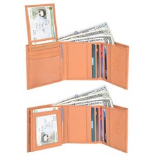 WALLET TRIFOLD WITH PULLOUT ID VERY RARE NEW TAN GENUINE LEATHER