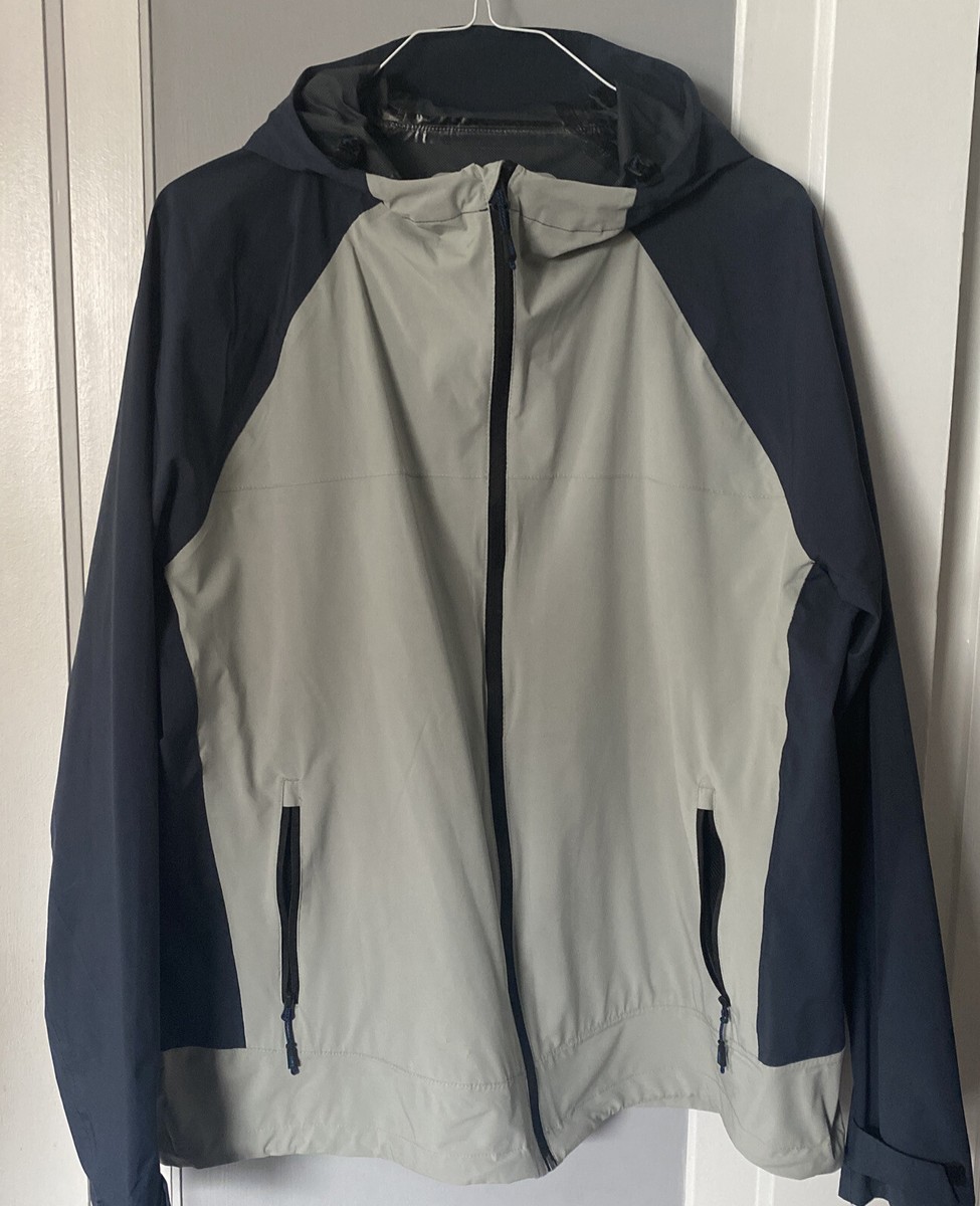 Hawke & Co Mens Long Sleeve Blue & Grey Hooded Windbreaker Hawke & Co Mens Long Sleeve Blue & Grey Hooded Windbreaker