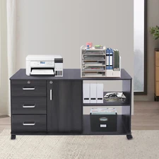3 Drawer File Cabinet, Mobile Printer Stand, Locking Filing Cabinet, Black