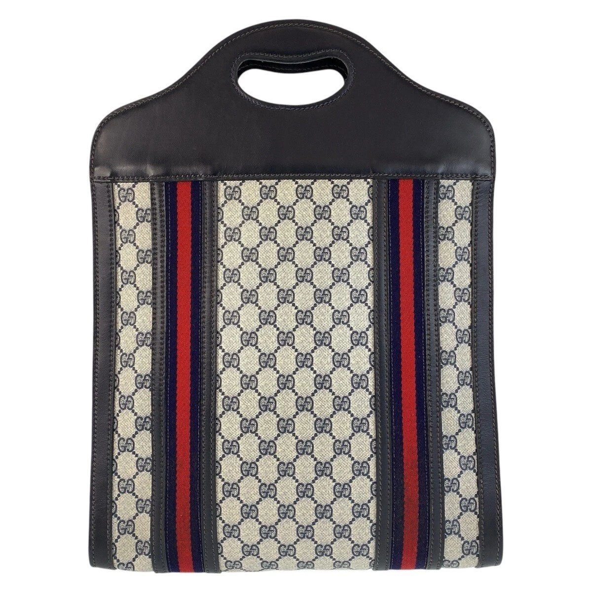 Sac fourre tout GUCCI Web Stripe gris marine GG Supreme toile/cuir GG