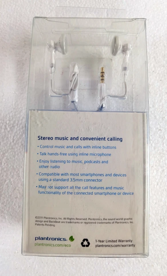 PLANTRONICS BACKBEAT 116 STEREO HEADPHONE WHITE FOR IPHONE SMARTPHONE MP3 iPod - Image 3 of 3