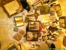 LARGE COLLECTION OF OLD RELIGIOUS ITEMS CRUCIFIX MADONNA JESUS STATUES MUCH MORE