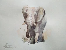 Elefant, Animal, Watercolor artwork, Handmade, Original painting on paper