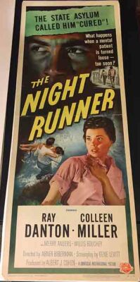 NIGHT RUNNER! '57 R.DANTON, C.MOORE CLASSIC ORIGINAL U.S. INSERT FILM POSTER!