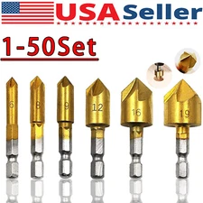 6 x Chamfer Countersink Deburring Drill Bit Set Crosshole Cutting Metal Tool Kit