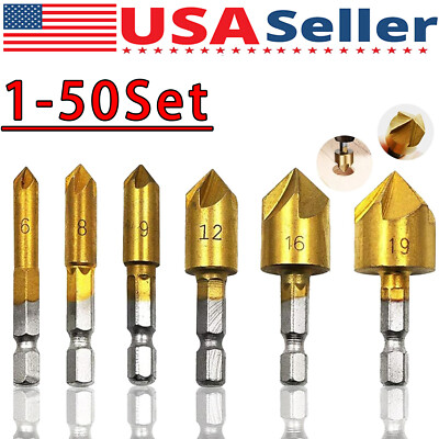 6 x Chamfer Countersink Deburring Drill Bit Set Crosshole Cutting Metal Tool Kit