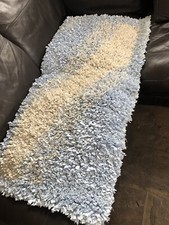 Vintage schwerer handgeknüpfter Tab Teppich Blau & Creme