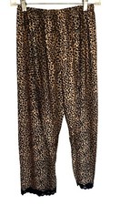 Womens Leopard Print Pajama Pants Elastic Waist Lace Hem Sz Small
