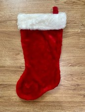 Thick Plush Christmas Stocking Traditional Red With White Trim 17"
