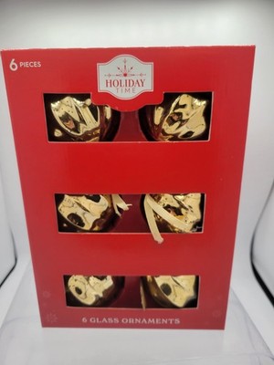 SHoliday Time Gold Set 6 Glass Ornaments