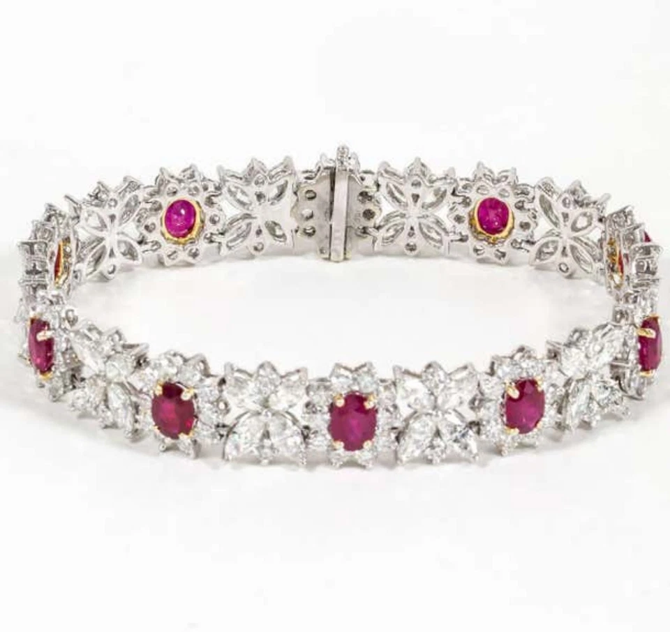 8ct D VVS1 Luxury Fine Burma Ruby Moissanite Bracelet 7Inch 14k White Gold Over - Image 2 of 4