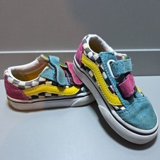 Vans Off The Wall US Toddler Size 5 Sneakers Shoes Teal Pink Yellow Black White