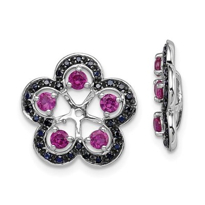 Sterling Silber Rhodium Lab Created Rubin & schwarzer Saphir Ohrring Jacken