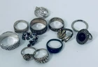 Lot (12) Vintage Wearable Sterling Silver Ring Lot - 57 grams