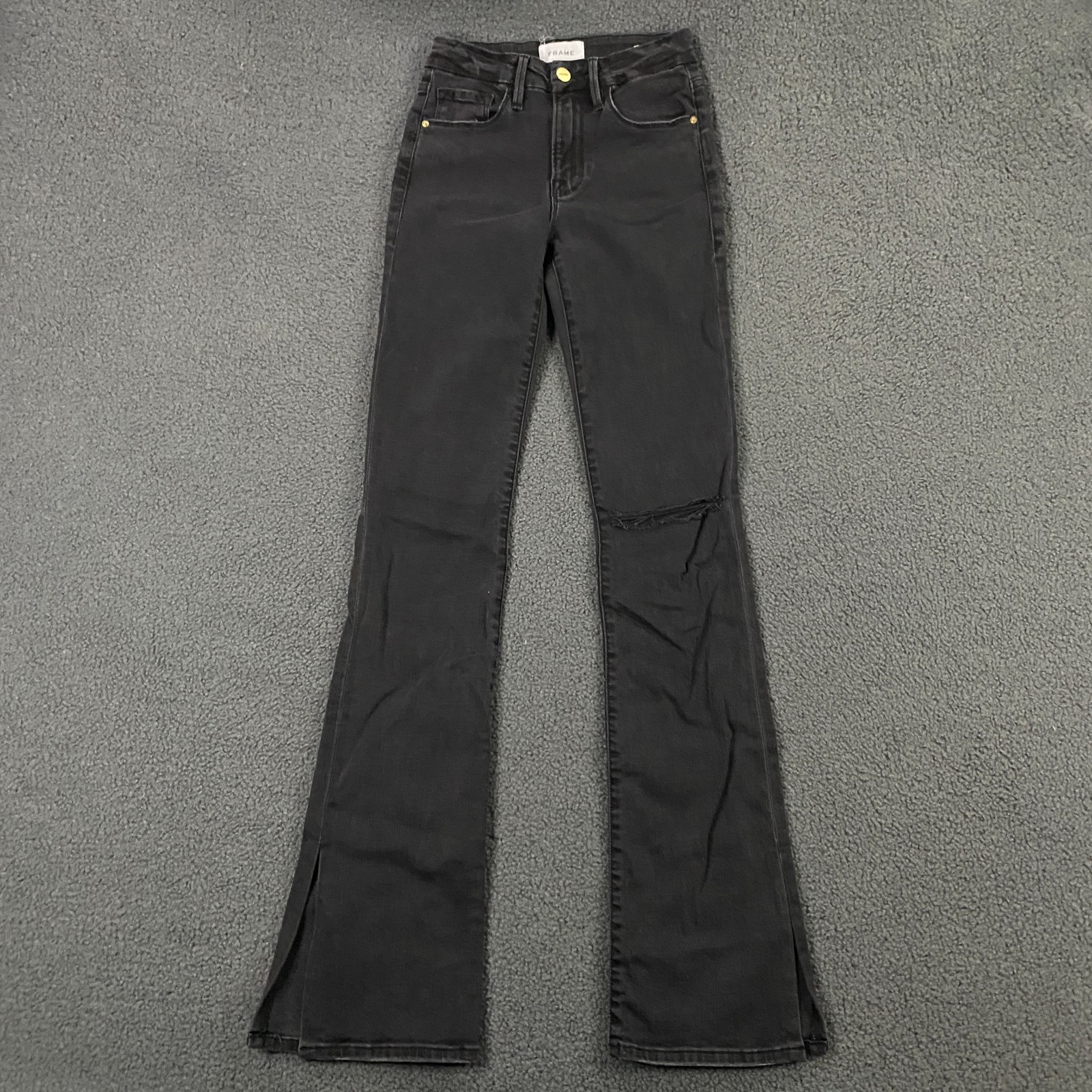 Size 24 Stretch Black Denim Distressed Flare