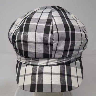 Black Silver Plaid Army Cadet Cap Hat One Size Fitted Lined  display picture 1