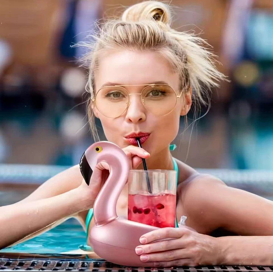 3pcs Rose Gold Flamingo Inflatable Coaster - Add Fun and Style to Your Pool... - Изображение 2 из 4