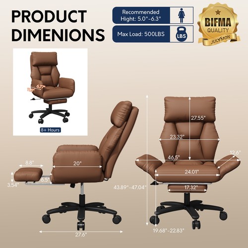 Big and Tall Office Chair Executive Desk Chair with Footrest High Office Chair - Picture 48 of 58