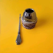 Vintage Yerba Mate Tea Buenos Aires Argentina Bombilla Silver Straw Kelly's