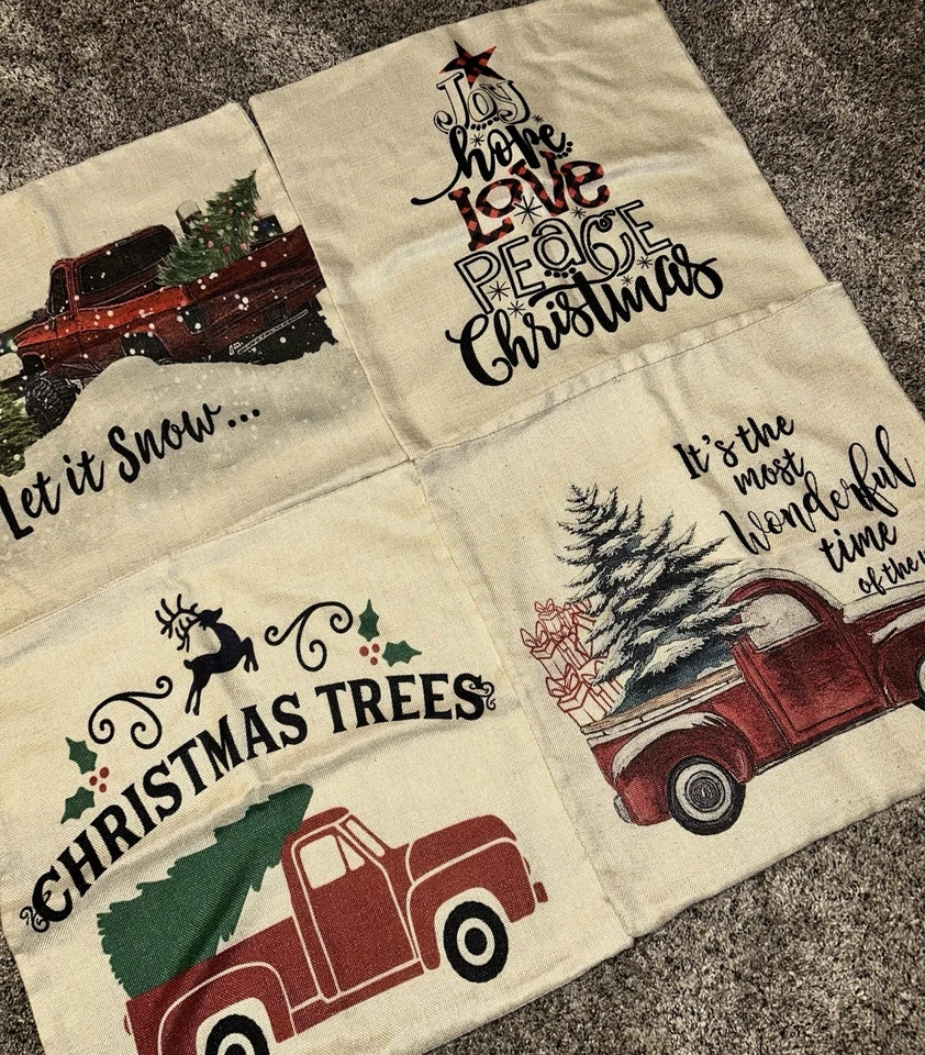 (lot of 4) 20 X 20” Throw Pillow Covers Christmas Holiday Red Truck - Image 2 of 2