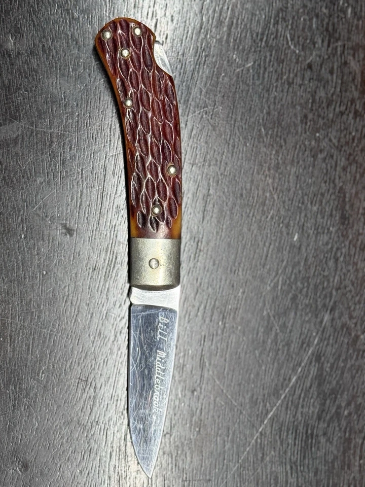 Custom Trapper Folding Knife - Signed Maker - Stainless Blade & Bone Handle - Image 3 of 4