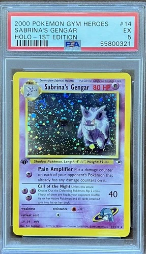 2000 POKEMON GYM HEROES HOLO-1ST ED #14 SABRINA'S GENGAR PSA 5