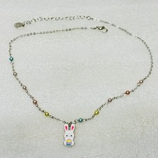 Claires Silver Tone Easter Necklace Enamel Bunny Charm  Eggs   VGUC  