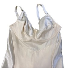 Vintg Crown-ette Shiny Shapewear Sz 38C Girdle Bra Long Slip Dress Shaper Ivory