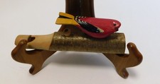 Hand Carved Red Yellow  Black Bird Whistle with Stopper Made in Switzerland