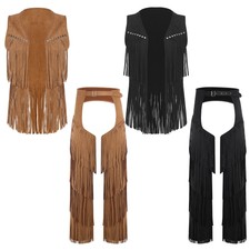 Mens Cosplay Dress Up Vest And Chaps Disco Cowboy Costume Hollow-out Outfit