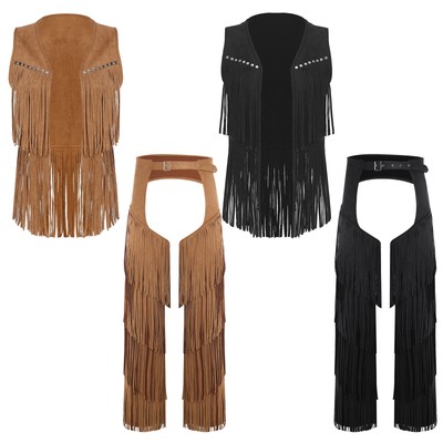 Herren Western Cowboy-Kostümset   Halloween-Outfits Offenes Oberteil mit Chaps