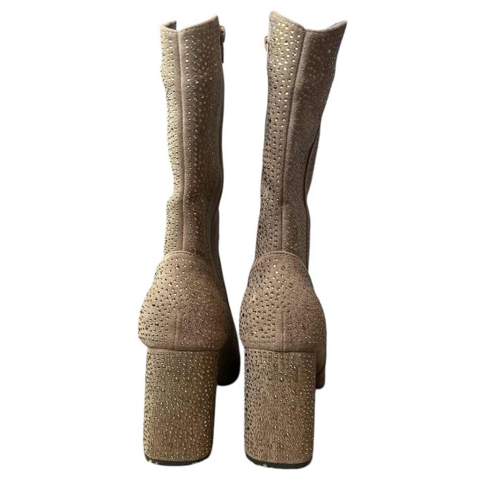 Женские желтовато-коричневые сапоги Pierre Dumas со стразами на молнии до середины икры размер 11 - Изображение 3 из 4