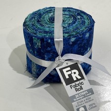 Jelly Roll 2.5" Blue Green Silver Pre Cut Cotton Quilting Fabric 20 Strips