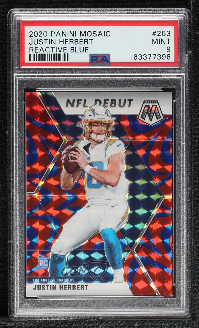 2020 Panini Mosaic NFL Debut Reactive Blue Prizm Justin Herbert PSA 9 MINT 6v9