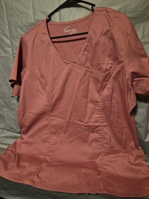 Butter Soft Womens Scrub Top Rose Pink Mock Wrap Stretch Size XL  Preowned