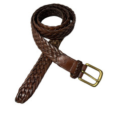 Polo Ralph Lauren Woven Belt Mens 40 Brown Brass Buckle Embossed Logo Classic