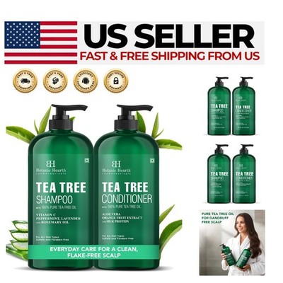 Sulfate-Free Tea Tree Shampoo & Conditioner for Itchy Scalp Relief, 16 Fl Oz