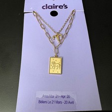 NWT Claires Gold Aries Zodiac Layered Set of 2 Necklaces March April Gift
