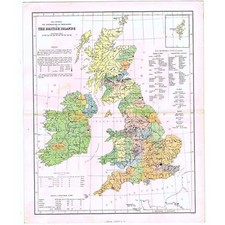 ISLE BRITANNICHE Mostra Distribuzione Popolazione - Mappa Antica 1868 di Virtue
