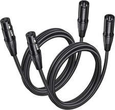 2 Pack Premium XLR Cable - 6ft, Male to Female Microphone 6 Feet, Black
