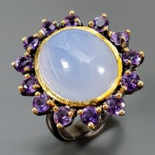 Handmade 14 ct Natural Chalcedony Ring 925 Sterling Silver Size 8 /R447712