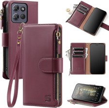 Motorola Moto G Power 5G 2025 Wallet Case with Card Holder, RFID Blocking, Wine