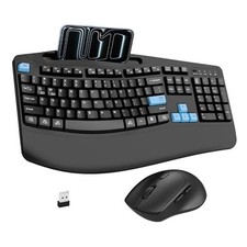 Wireless Keyboard and Mouse Combo, 2.4G Full Size Wave Keys Blue Black