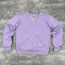 vintage 80s RUSSELL V neck sweatshirt Ladies Womens lavender sportswear athletic