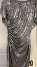 Vince Camuto Silver Ruched Cowl Neck Sleeveless Sheath Dress Stretch Size 10