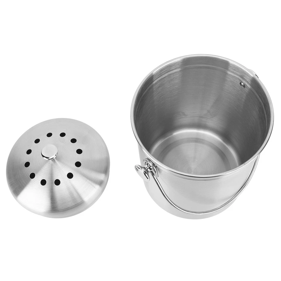 Countertop Compost Bin Round Stainless Steel Remove Odors Composting Bin Wit NEW - Image 2 of 4