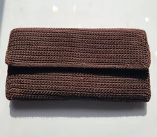 The Sak Dark Brown Tri Fold Wallet/Clutch Crochet Style