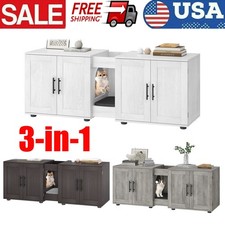 3 in 1 Double-Room Hidden Litter Box Cabinet Enclosure Furnitures 55 Inch Wooden
