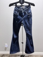 Bamboo Women  s Jeans Flared Legs Mid Rise Size 0 Dark Wash Blue Denim